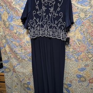 MARINA Elegant Navy Maxi Dress with Silver Accents